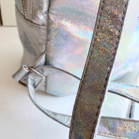 Mini Backpack Metallic Silver Bag Purse - Picture 5 of 10